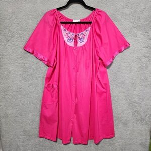 Kelly Reed Womens Pajama Nightgown Bright Pink Nylon Embroidery Size L/XL ?‎